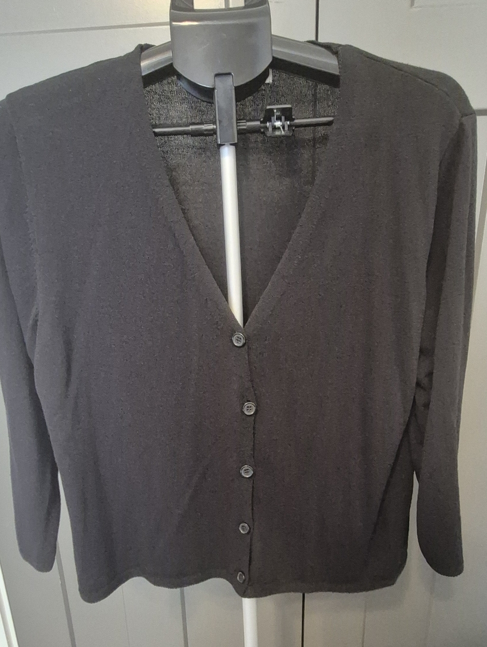 Max Studio London Black Lightweight Sheer Cardigan XL Button Front 3/4 Sleeve - Picture 2 of 7